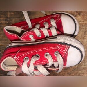 Converse Kids Red Canvas Lace-Up Sneakers with White Accents
